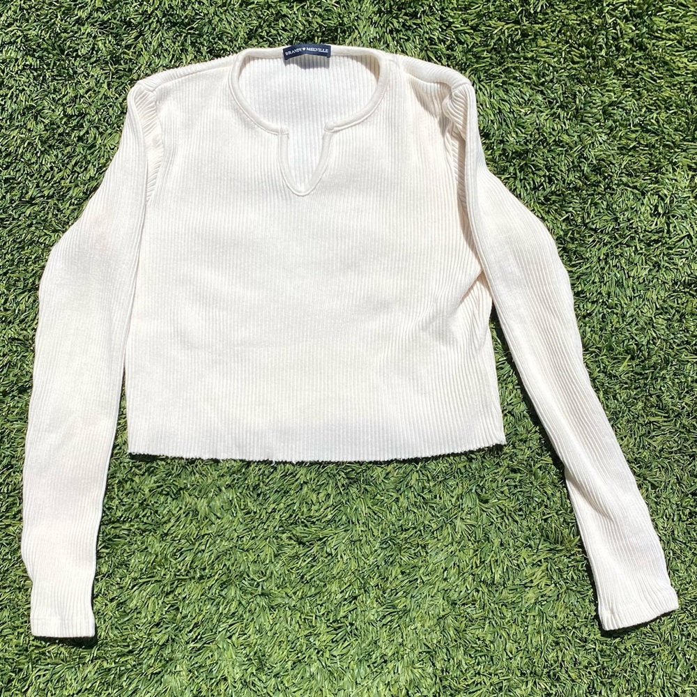 Brandy Melville White Crop Top Long Sleeve One Size Brand New